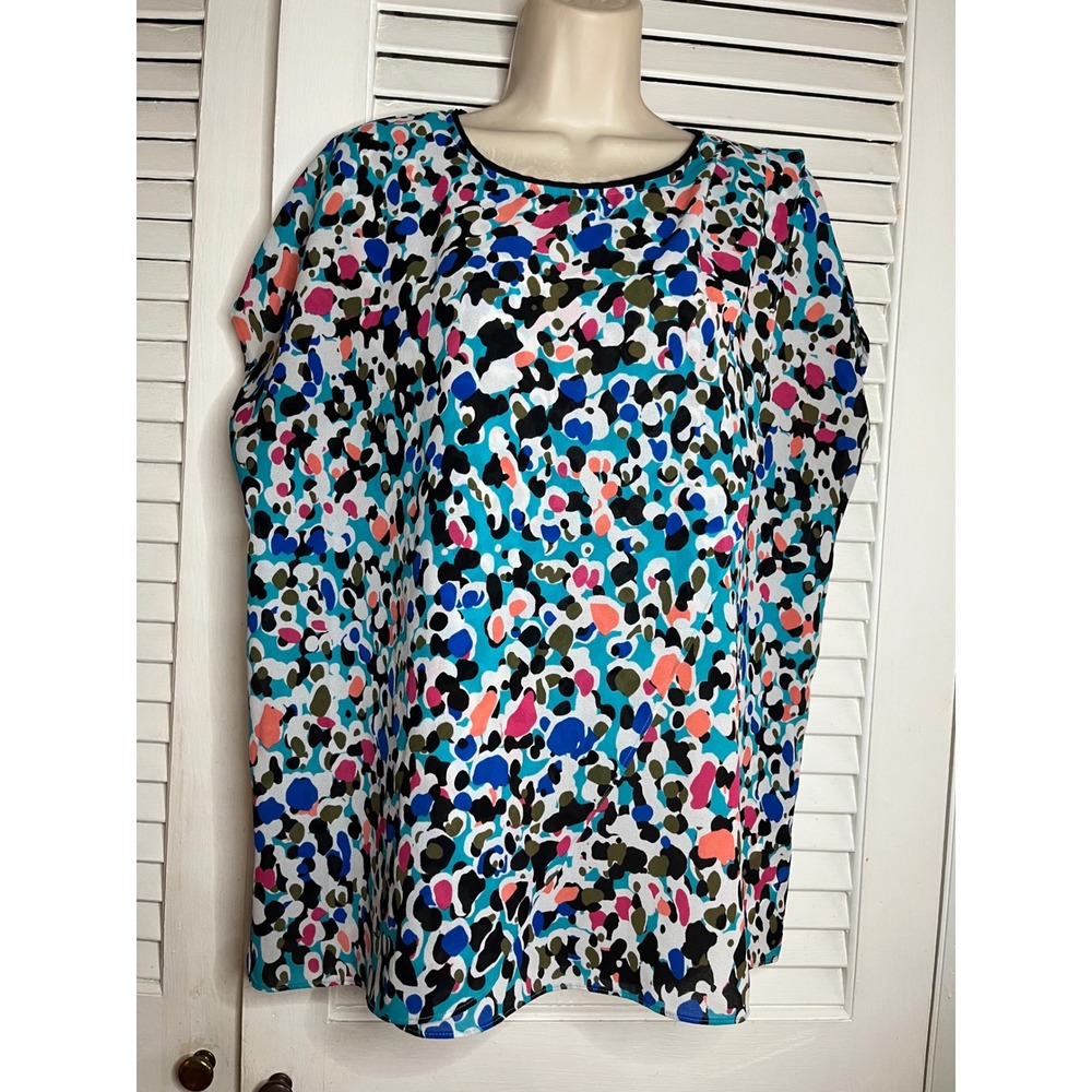 Vtg Y2K Liz Claiborne Career Women XL Abstract Print Top Blouse Keyhole Neck